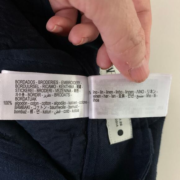 ZARA Pants Small‎ Linen Blend Culotte Embroidered Wide Leg Cropped Boho Trousers - Picture 12 of 15